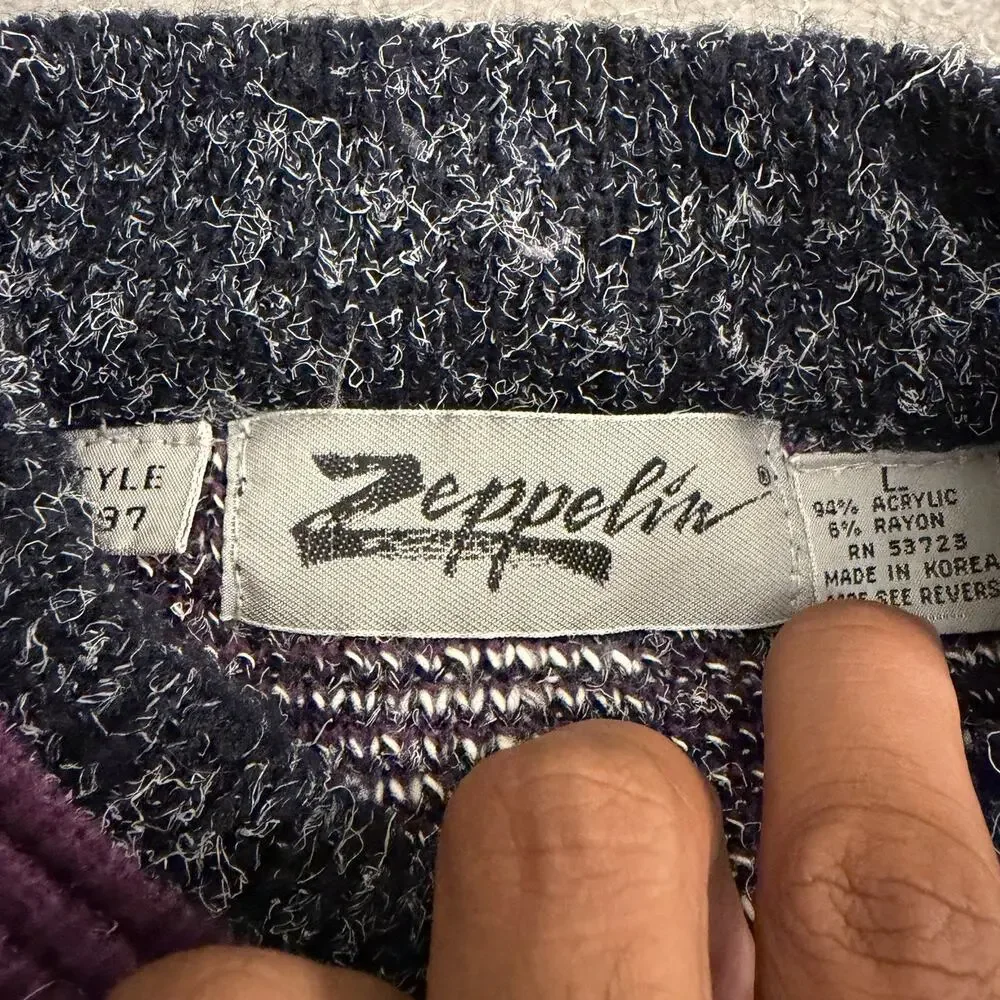 Vintage Zeppelin 90s Sweater Sz L Ecclectic Grandapa Geometric Abstract Knit
